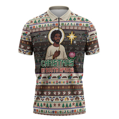 Christmas In South Africa Jesus Zipper Polo Shirt South Africa Coat Of Arms Jesus Art