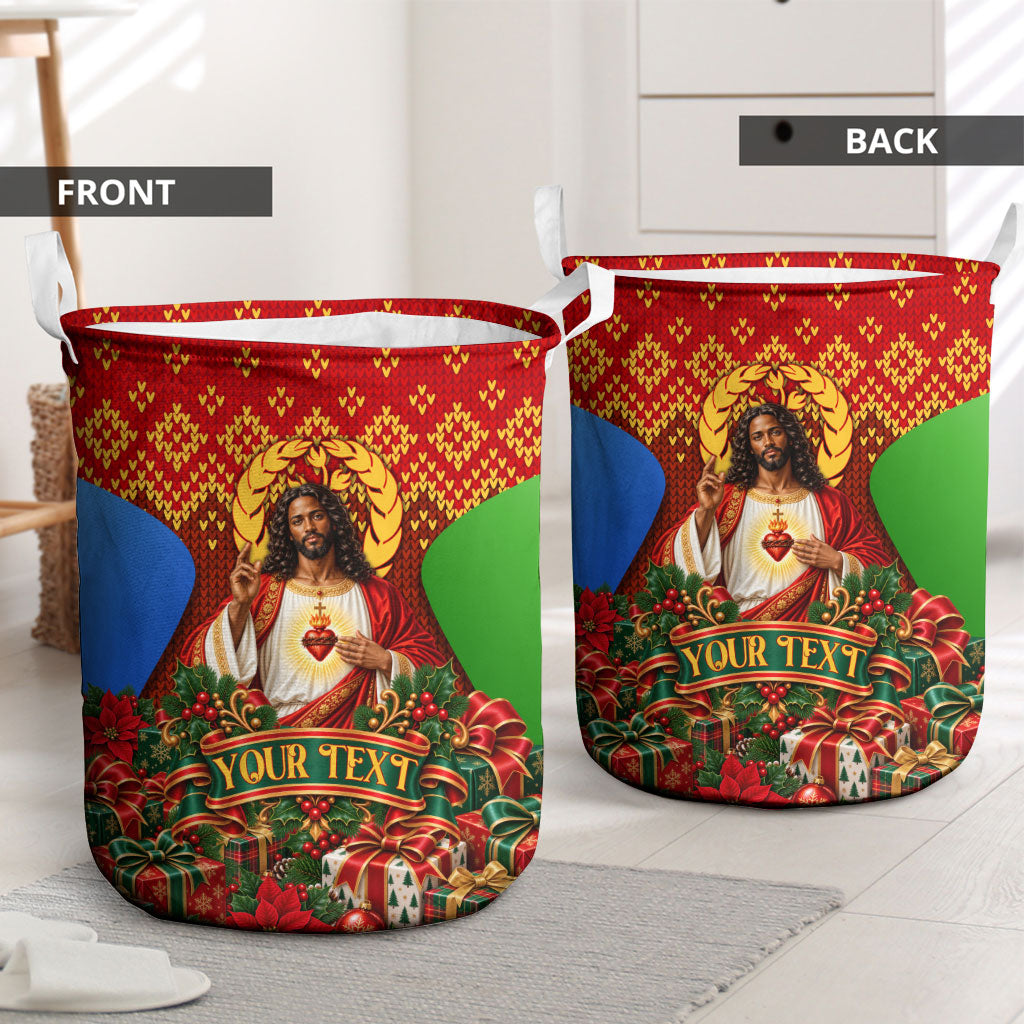 Personalized Eritrea Jesus Christmas Laundry Basket Camel Emblem Ugly Pattern Festive Holiday
