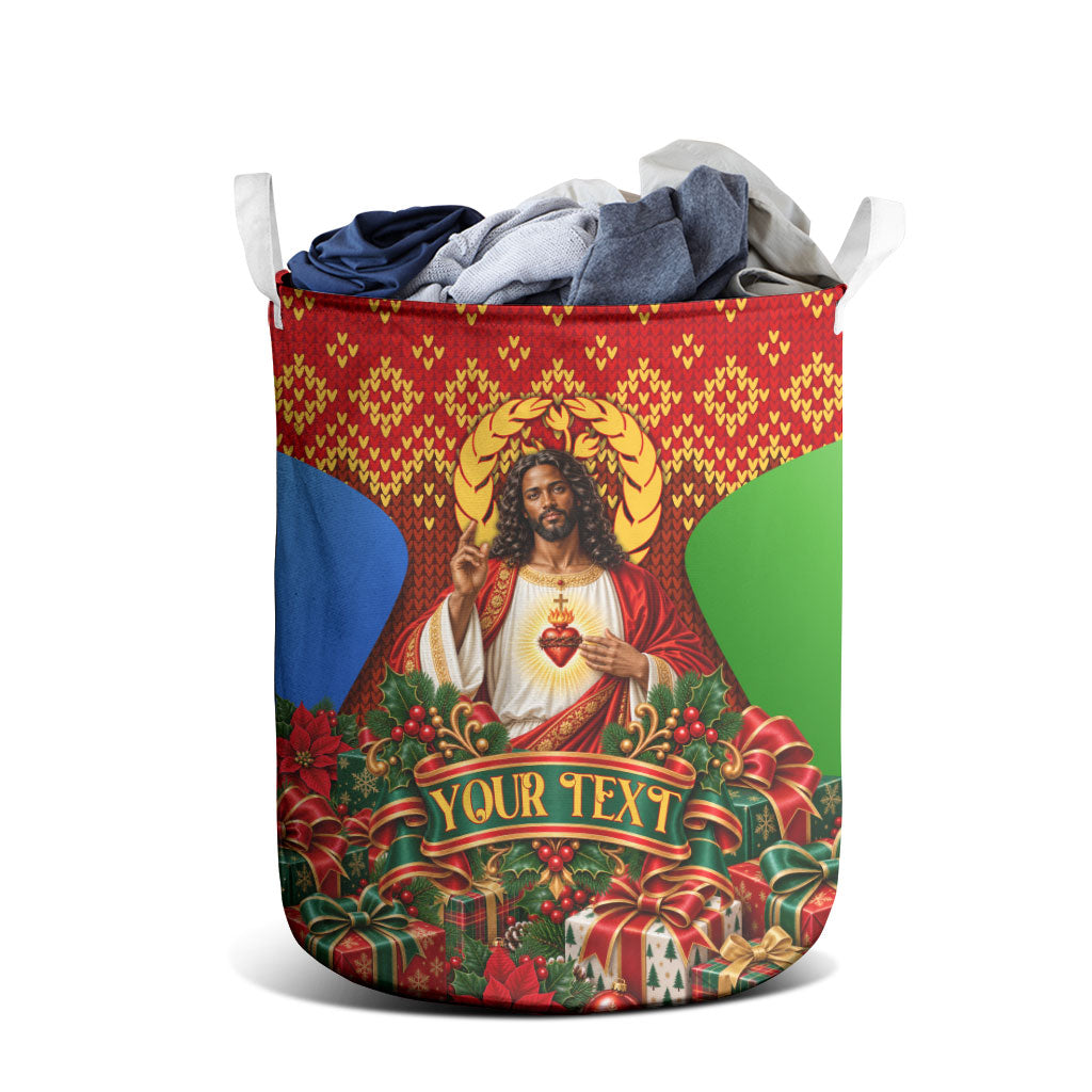 Personalized Eritrea Jesus Christmas Laundry Basket Camel Emblem Ugly Pattern Festive Holiday
