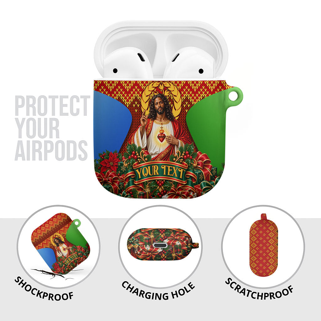 Personalized Eritrea Jesus Christmas AirPods Case Camel Emblem Ugly Pattern Festive Holiday