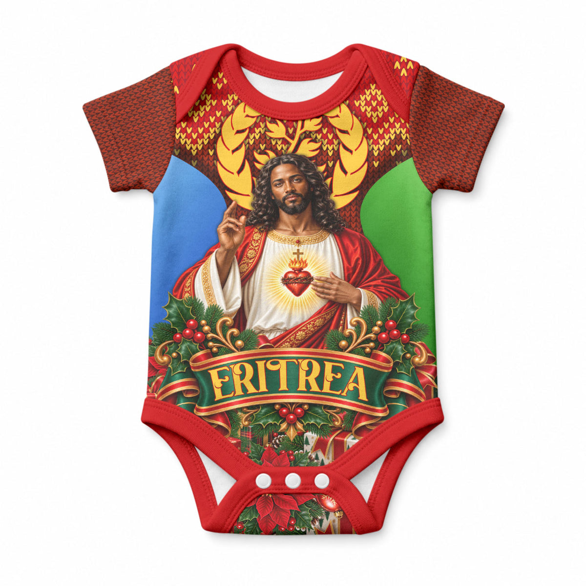 Personalized Eritrea Jesus Christmas Baby Onesie Camel Emblem Ugly Pattern Festive Holiday