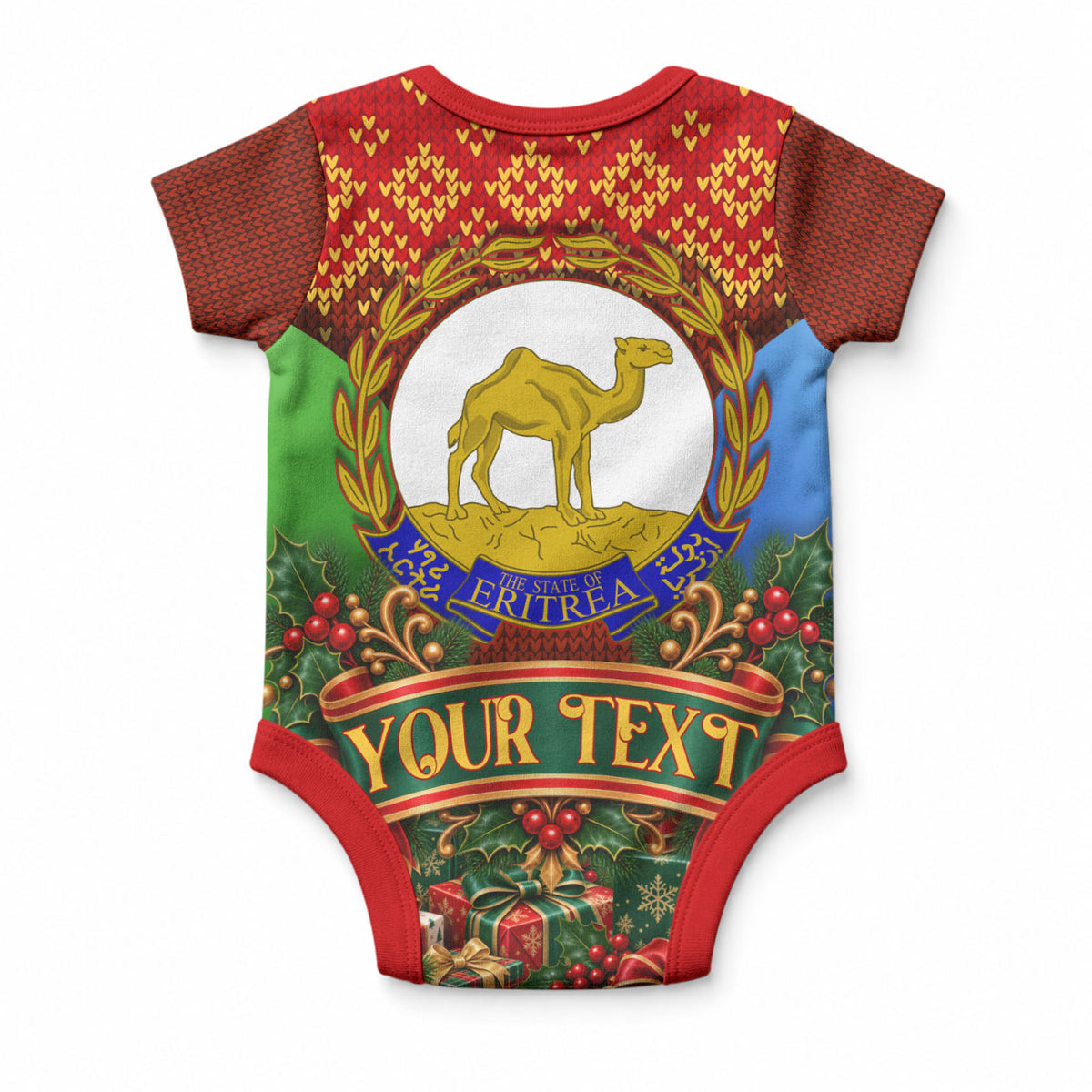 Personalized Eritrea Jesus Christmas Baby Onesie Camel Emblem Ugly Pattern Festive Holiday