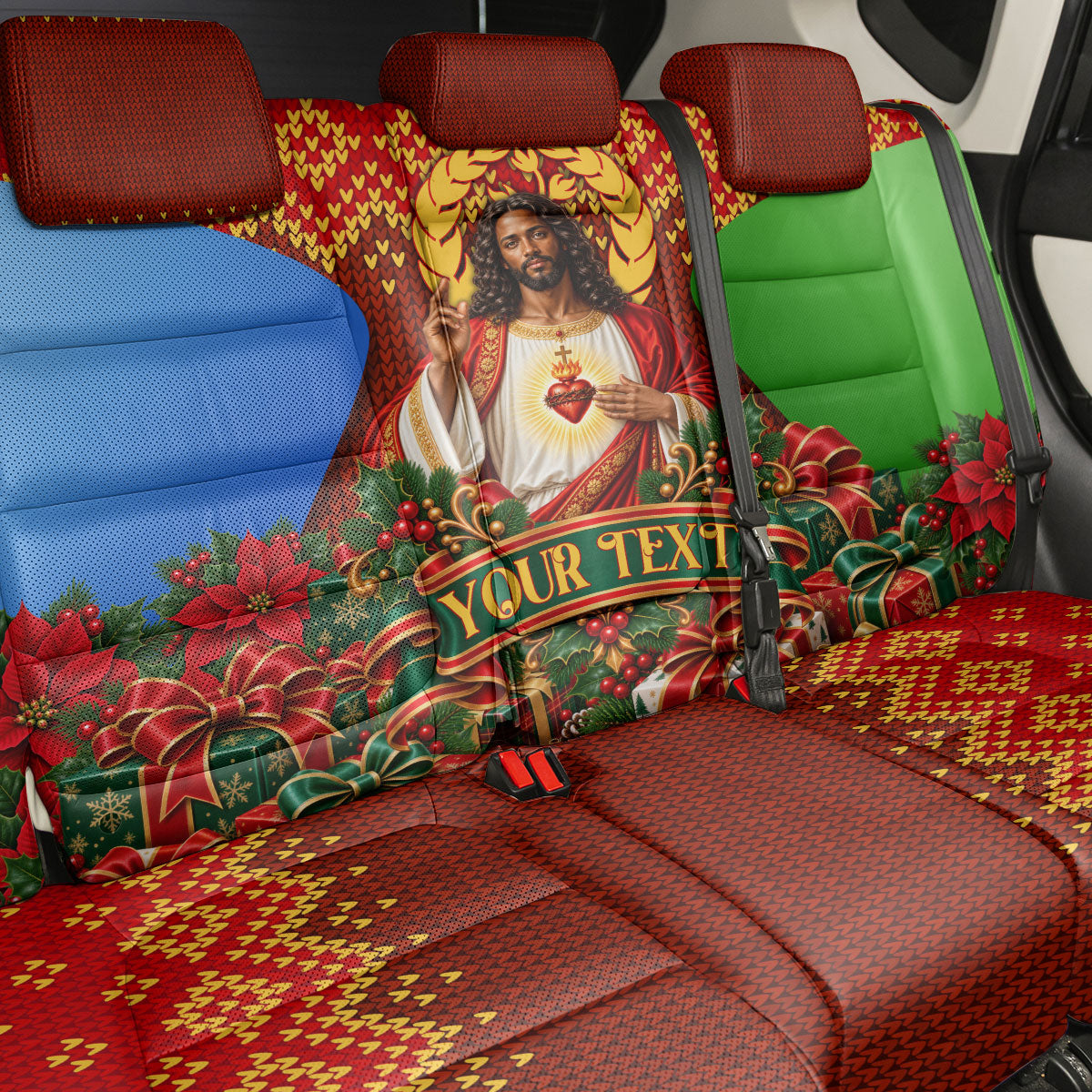 Personalized Eritrea Jesus Christmas Back Car Seat Cover Camel Emblem Ugly Pattern Festive Holiday