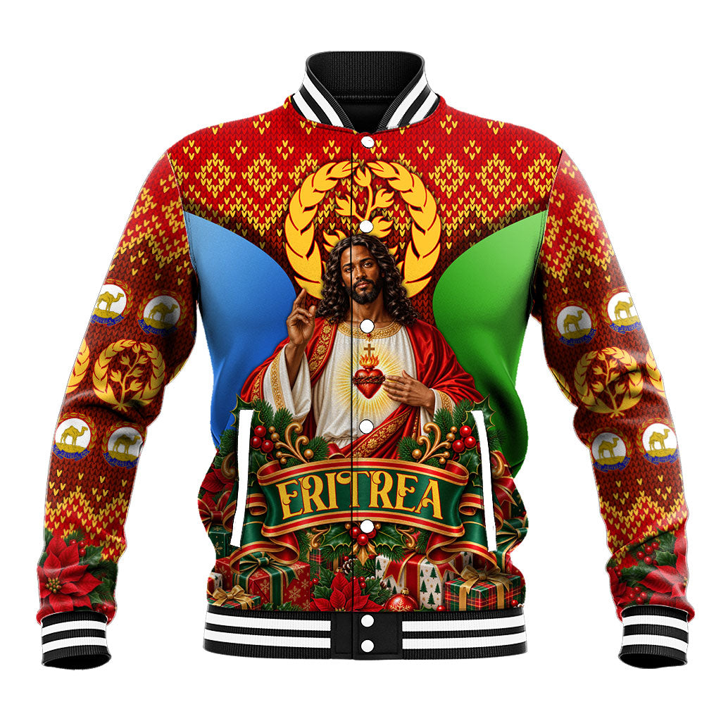 Personalized Eritrea Jesus Christmas Baseball Jacket Camel Emblem Ugly Pattern Festive Holiday