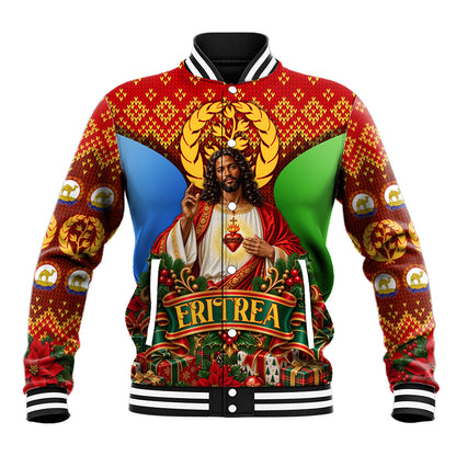 Personalized Eritrea Jesus Christmas Baseball Jacket Camel Emblem Ugly Pattern Festive Holiday
