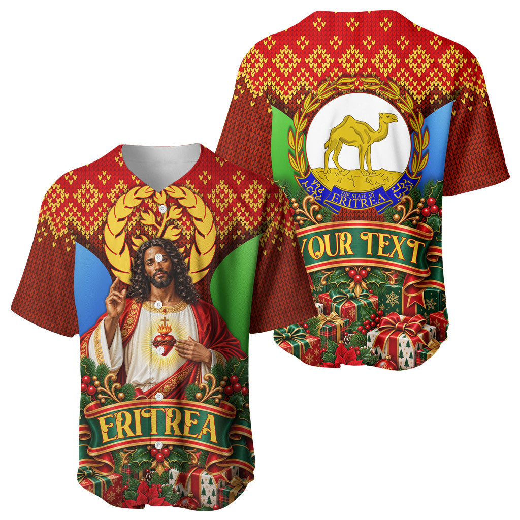 Personalized Eritrea Jesus Christmas Baseball Jersey Camel Emblem Ugly Pattern Festive Holiday