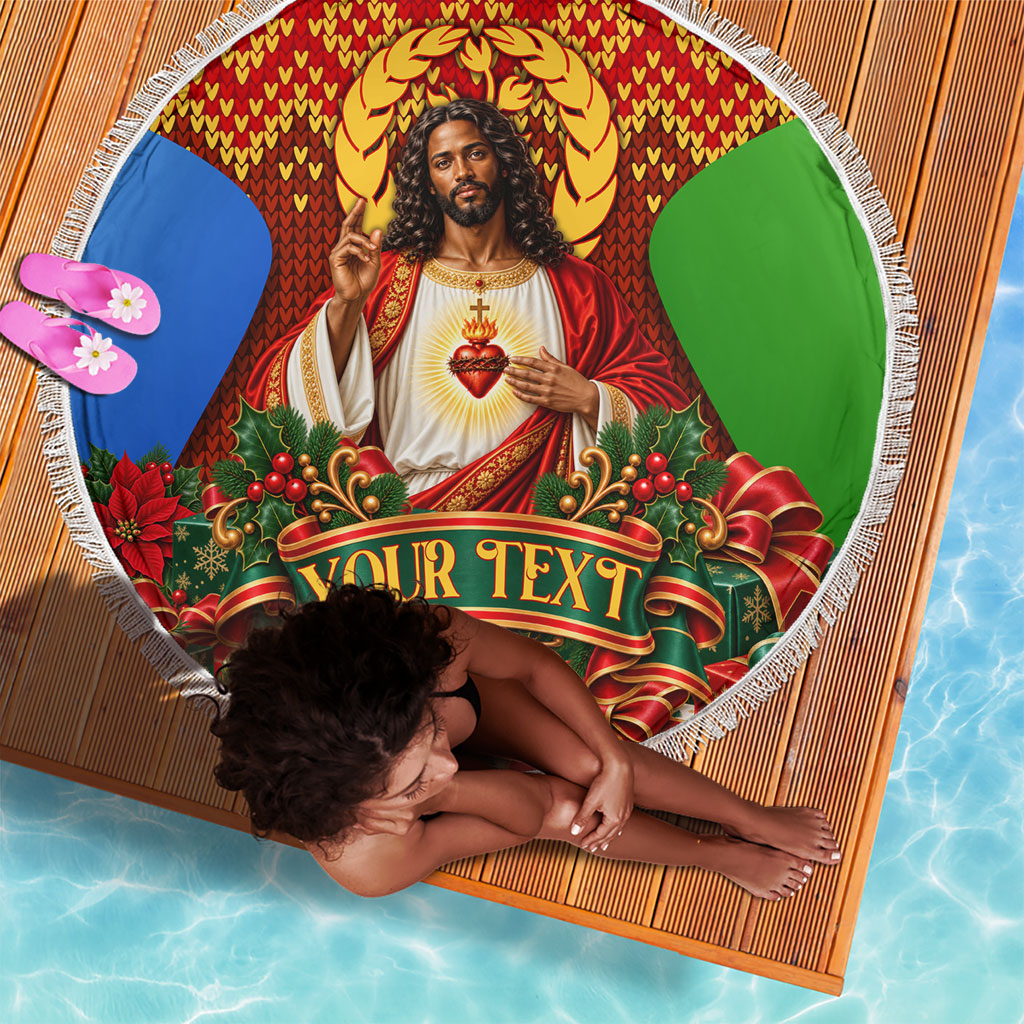 Personalized Eritrea Jesus Christmas Beach Blanket Camel Emblem Ugly Pattern Festive Holiday
