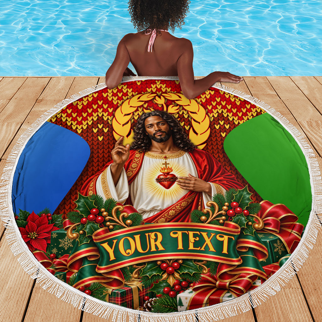Personalized Eritrea Jesus Christmas Beach Blanket Camel Emblem Ugly Pattern Festive Holiday