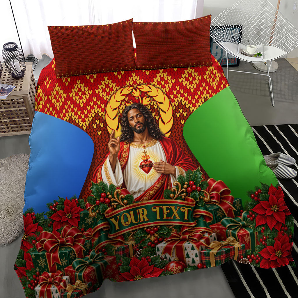 Personalized Eritrea Jesus Christmas Bedding Set Camel Emblem Ugly Pattern Festive Holiday