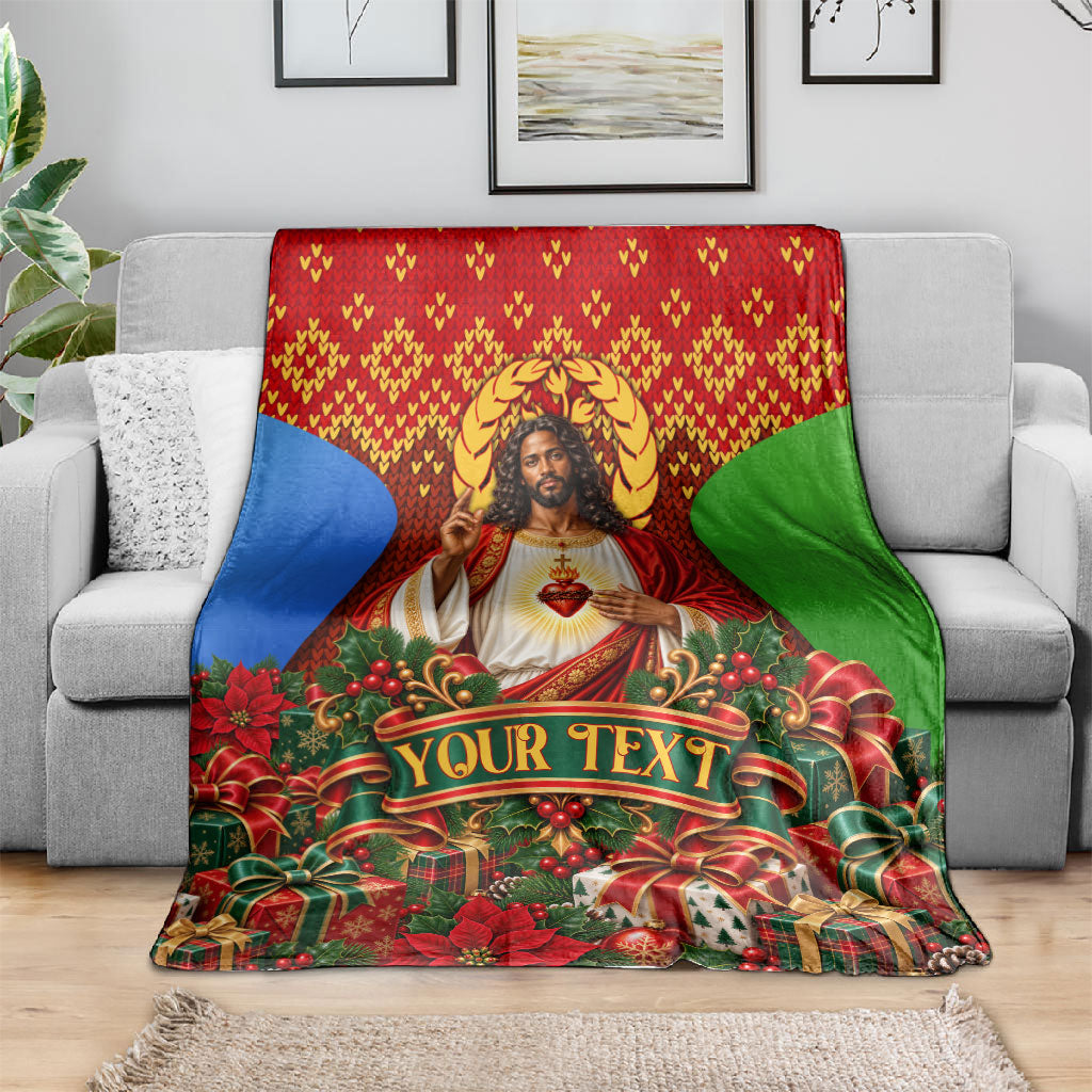 Personalized Eritrea Jesus Christmas Blanket Camel Emblem Ugly Pattern Festive Holiday