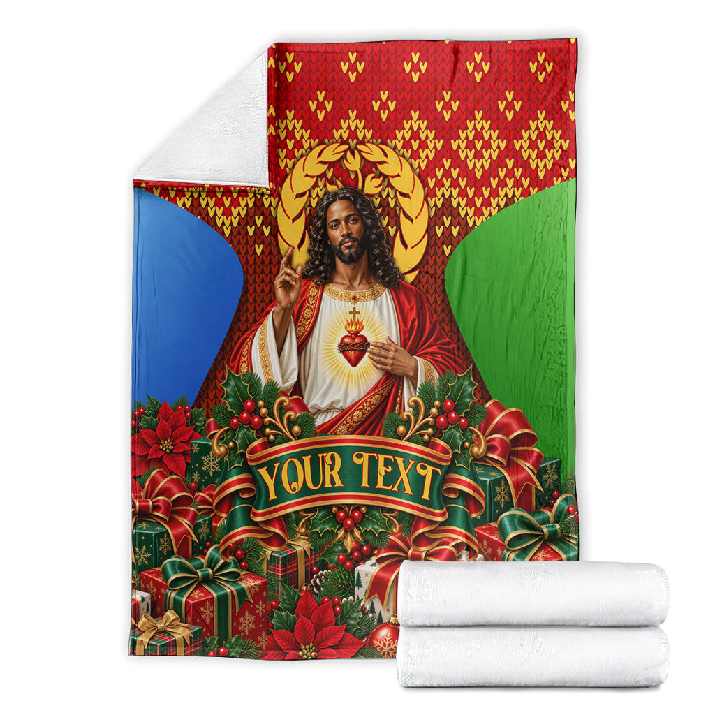 Personalized Eritrea Jesus Christmas Blanket Camel Emblem Ugly Pattern Festive Holiday