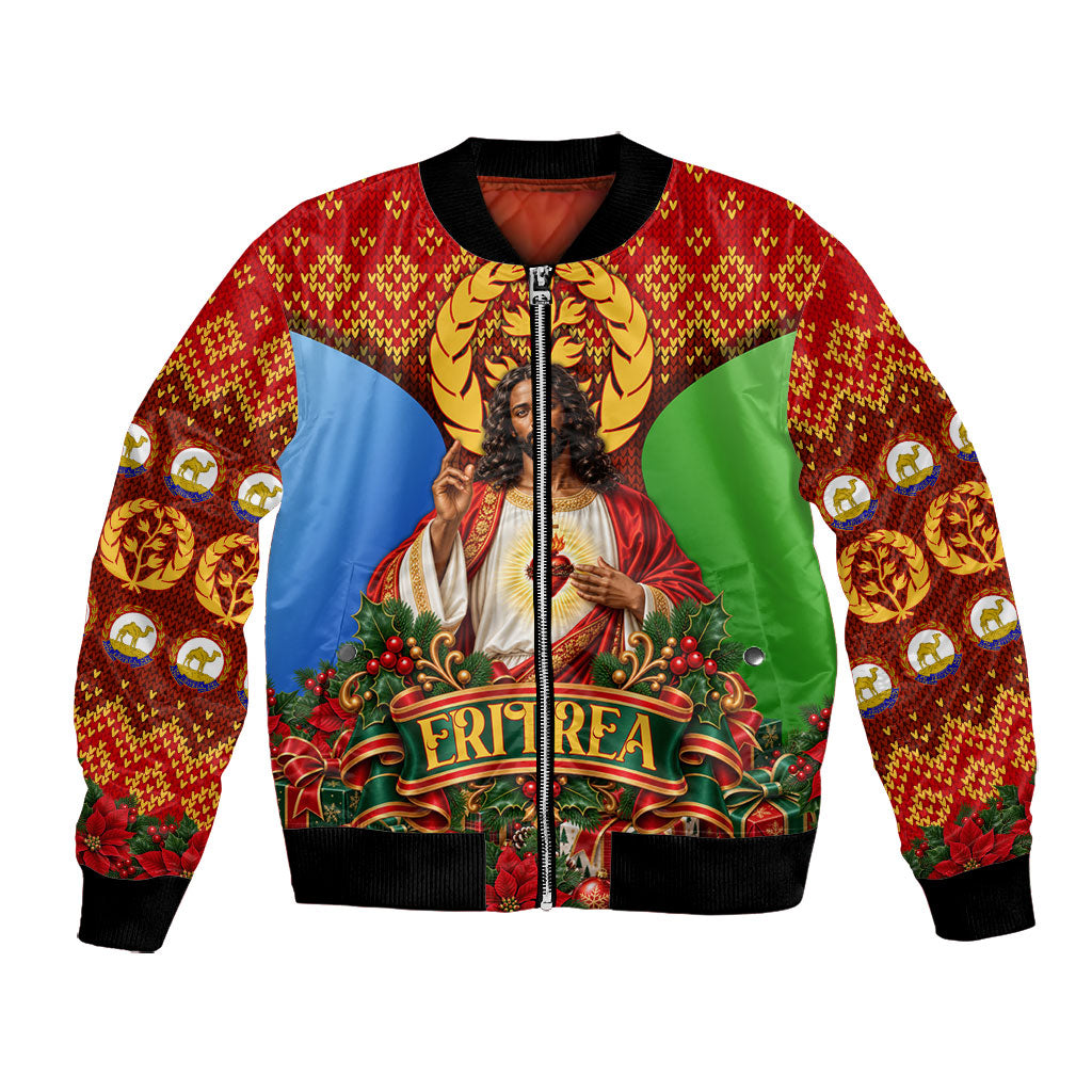 Personalized Eritrea Jesus Christmas Bomber Jacket Camel Emblem Ugly ...