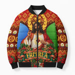 Personalized Eritrea Jesus Christmas Bomber Puffer Jacket Camel Emblem Ugly Pattern Festive Holiday