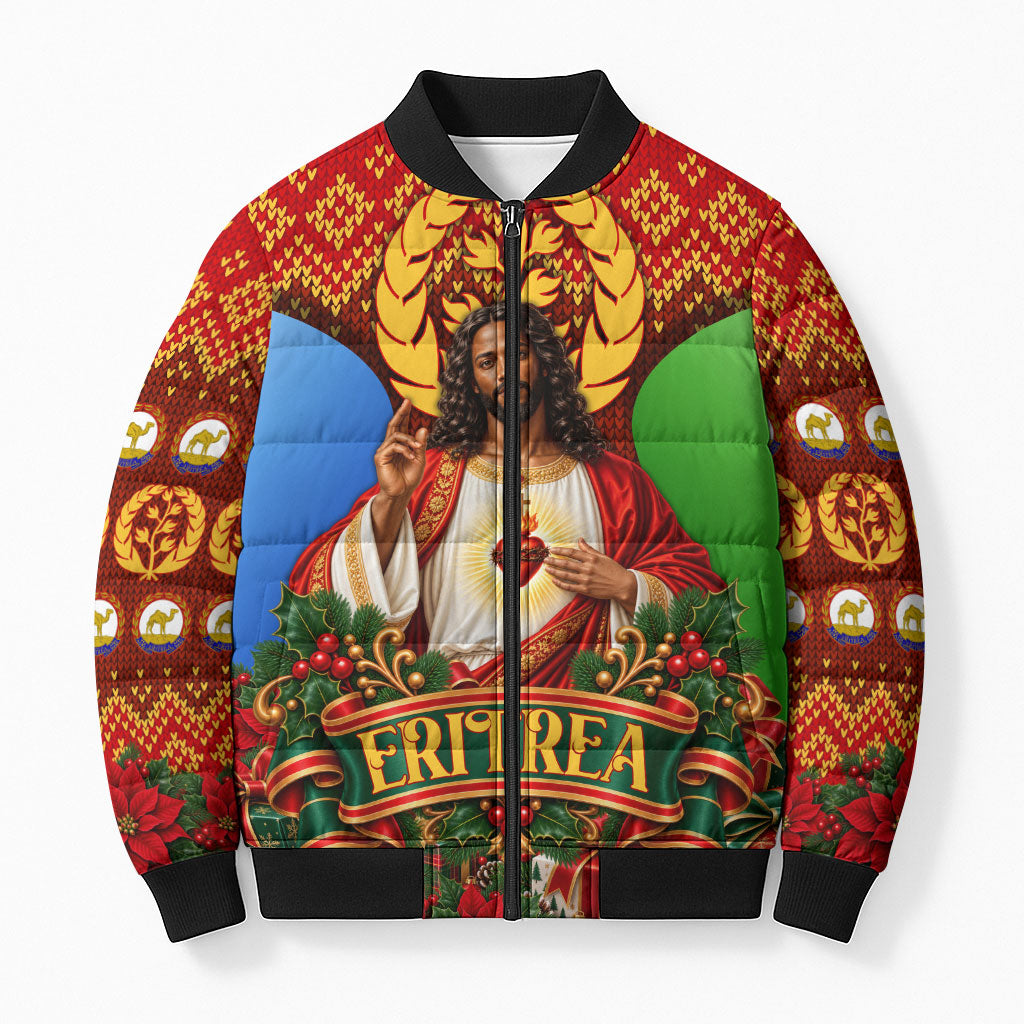 Personalized Eritrea Jesus Christmas Bomber Puffer Jacket Camel Emblem ...