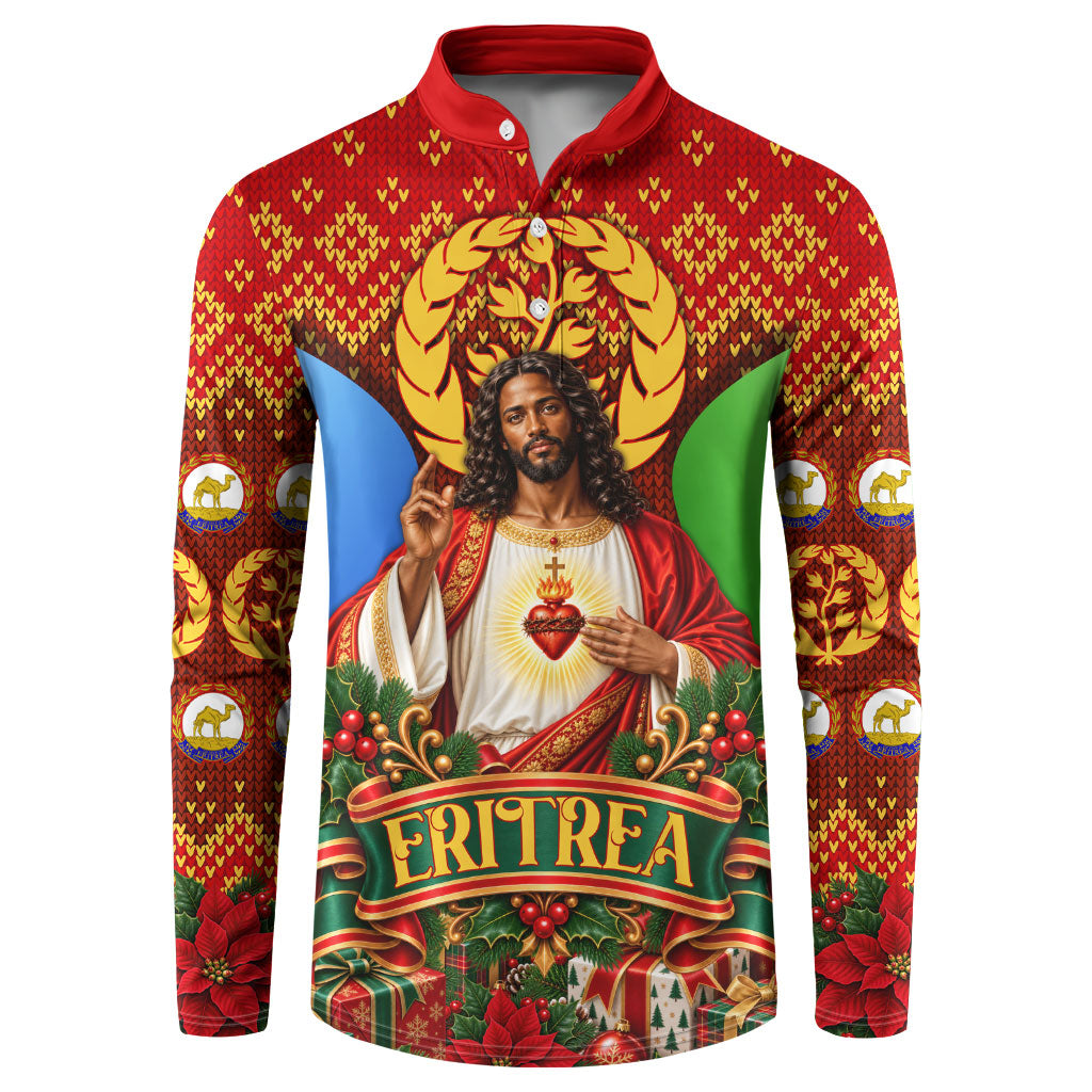 Personalized Eritrea Jesus Christmas Button Sweatshirt Camel Emblem Ugly Pattern Festive Holiday