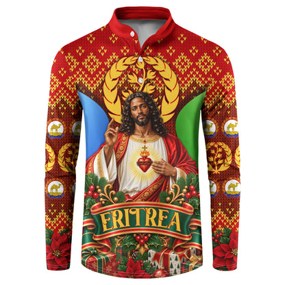 Personalized Eritrea Jesus Christmas Button Sweatshirt Camel Emblem Ugly Pattern Festive Holiday