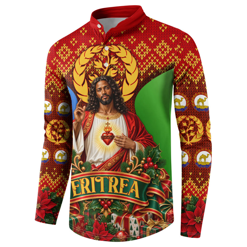 Personalized Eritrea Jesus Christmas Button Sweatshirt Camel Emblem Ugly Pattern Festive Holiday