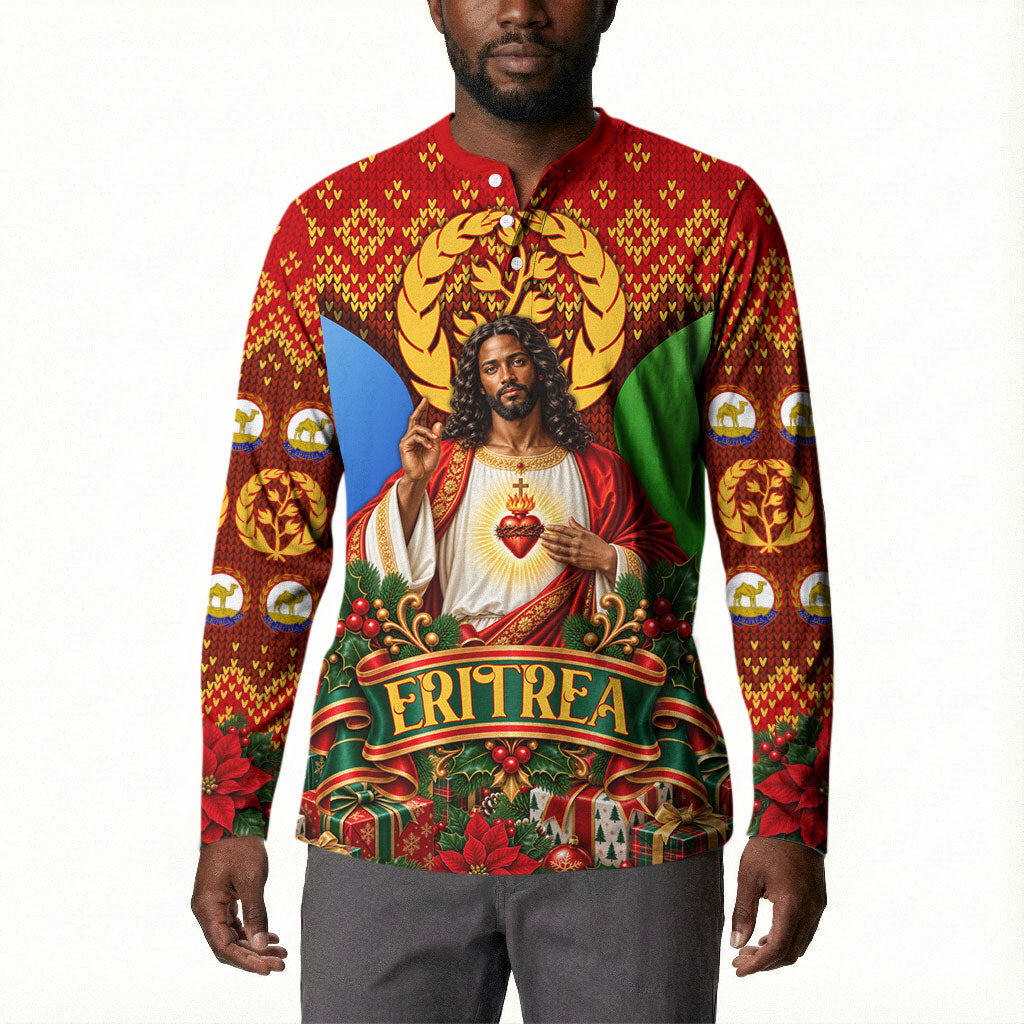 Personalized Eritrea Jesus Christmas Button Sweatshirt Camel Emblem Ugly Pattern Festive Holiday