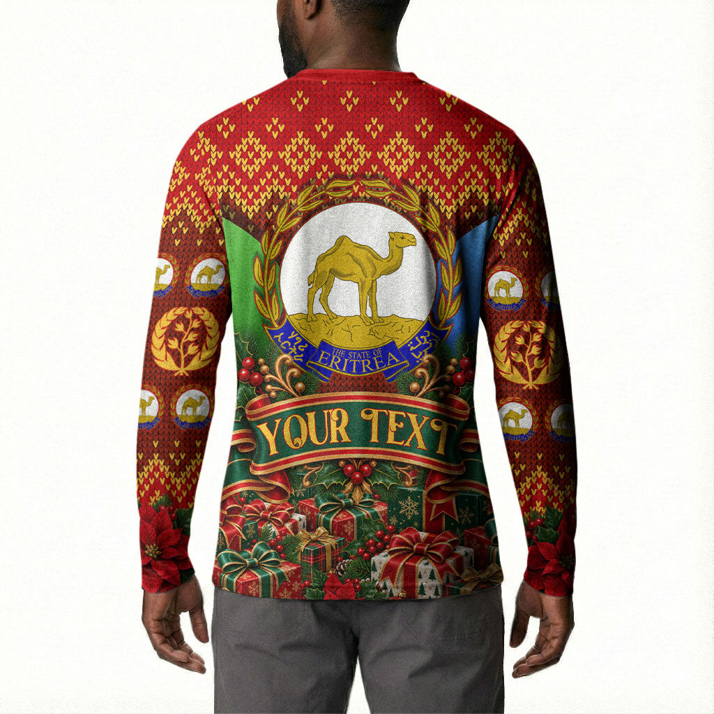 Personalized Eritrea Jesus Christmas Button Sweatshirt Camel Emblem Ugly Pattern Festive Holiday