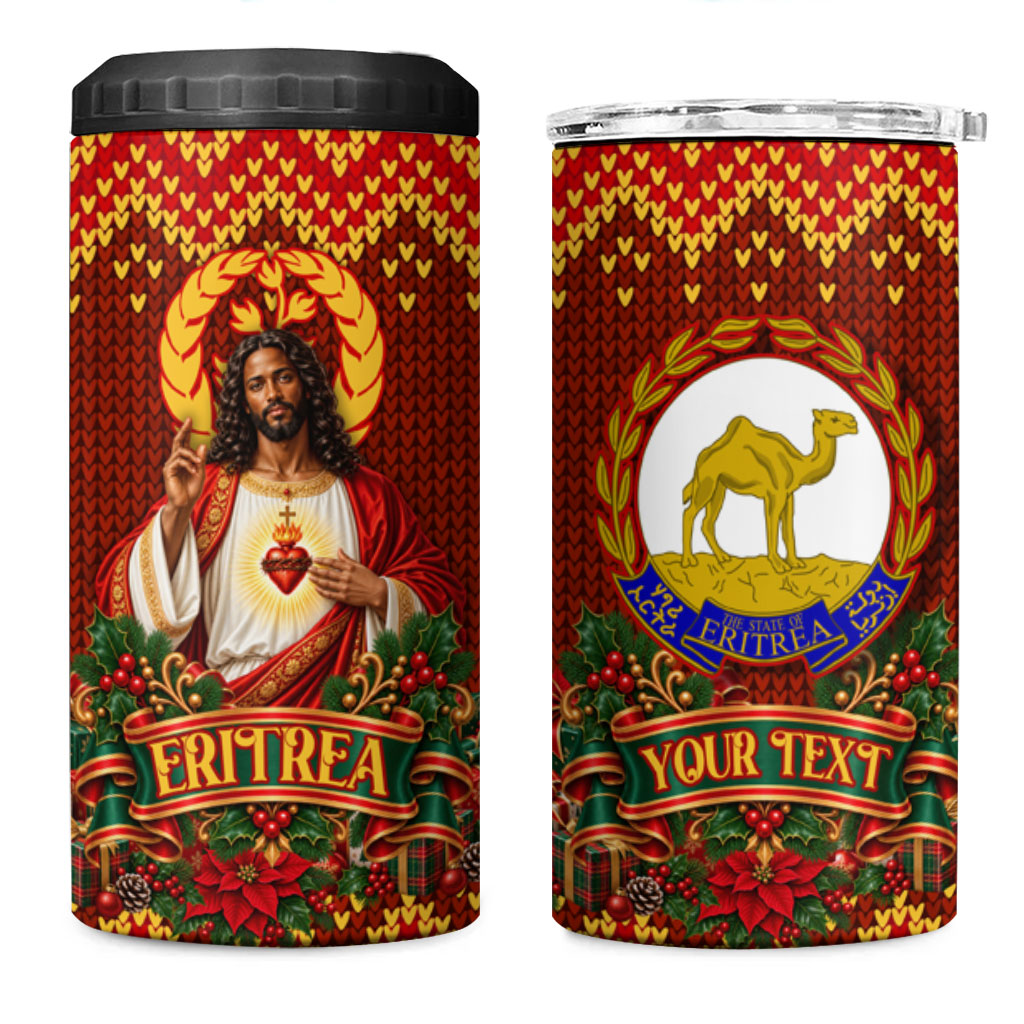 Personalized Eritrea Jesus Christmas 4 in 1 Can Cooler Tumbler Camel Emblem Ugly Pattern Festive Holiday