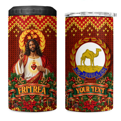 Personalized Eritrea Jesus Christmas 4 in 1 Can Cooler Tumbler Camel Emblem Ugly Pattern Festive Holiday