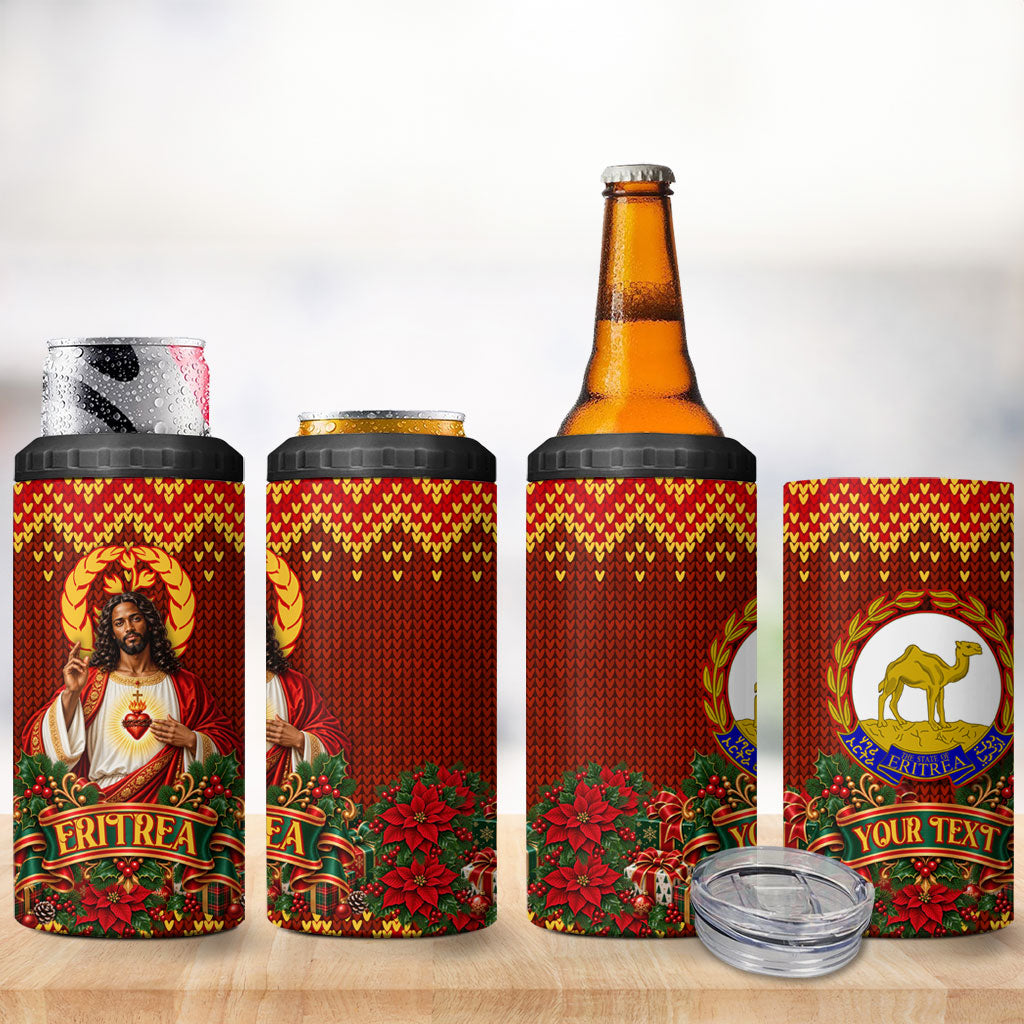Personalized Eritrea Jesus Christmas 4 in 1 Can Cooler Tumbler Camel Emblem Ugly Pattern Festive Holiday