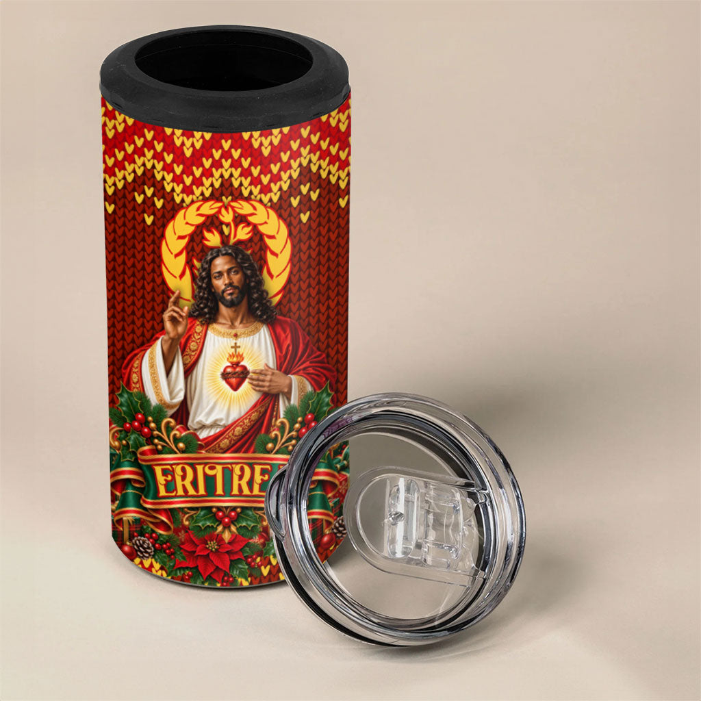 Personalized Eritrea Jesus Christmas 4 in 1 Can Cooler Tumbler Camel Emblem Ugly Pattern Festive Holiday