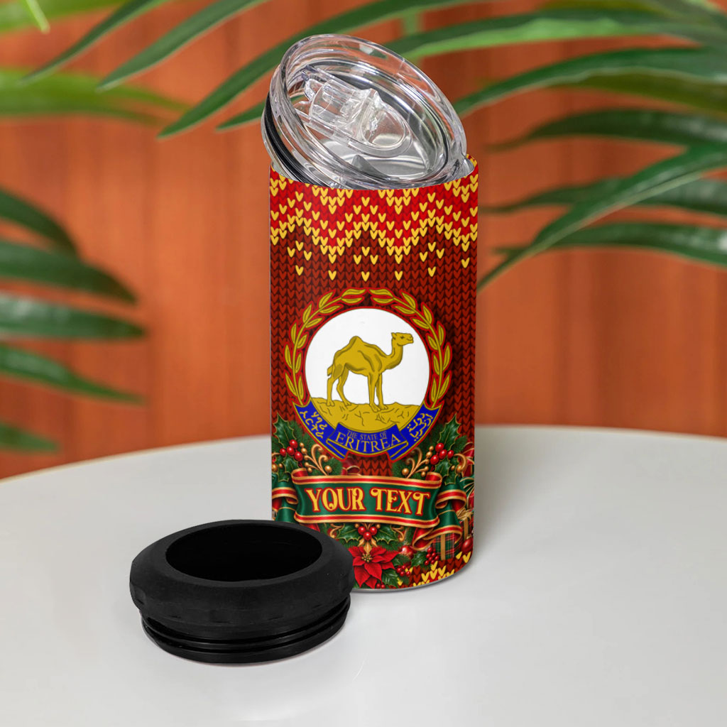 Personalized Eritrea Jesus Christmas 4 in 1 Can Cooler Tumbler Camel Emblem Ugly Pattern Festive Holiday
