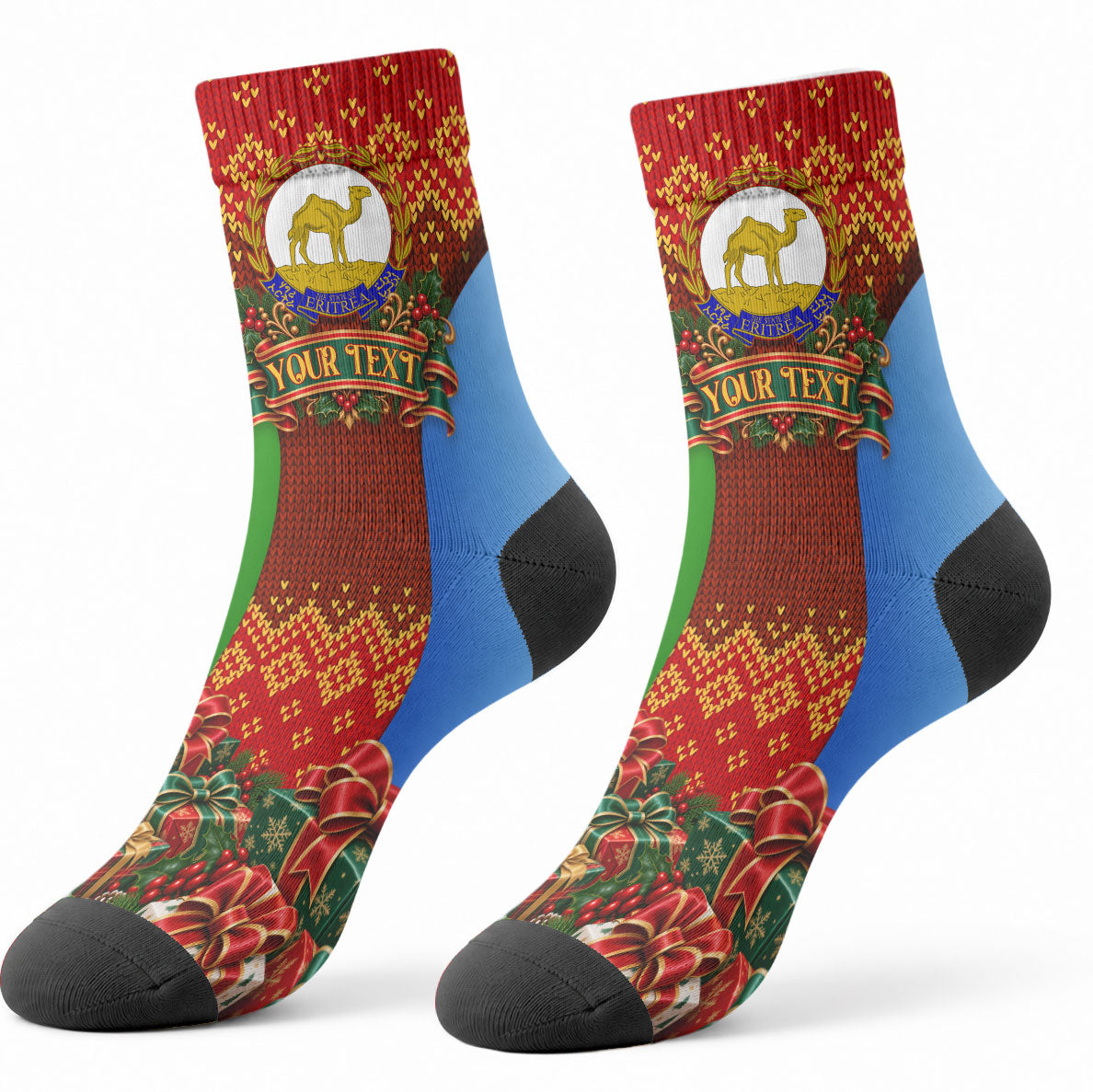 Personalized Eritrea Jesus Christmas Crew Socks Camel Emblem Ugly Pattern Festive Holiday