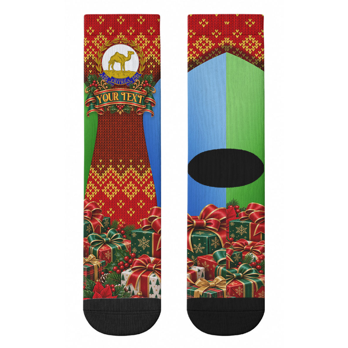Personalized Eritrea Jesus Christmas Crew Socks Camel Emblem Ugly Pattern Festive Holiday
