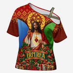 Personalized Eritrea Jesus Christmas Cross Shoulder Shirt Camel Emblem Ugly Pattern Festive Holiday