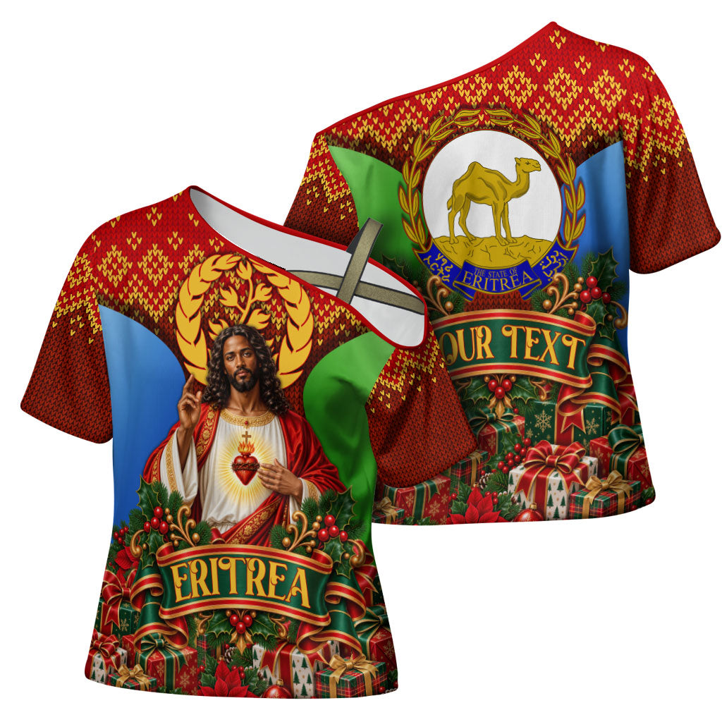 Personalized Eritrea Jesus Christmas Cross Shoulder Shirt Camel Emblem Ugly Pattern Festive Holiday