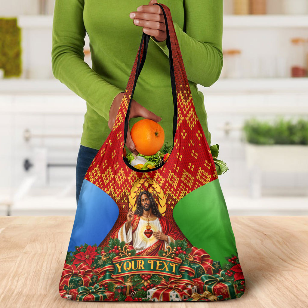 Personalized Eritrea Jesus Christmas Grocery Bag Camel Emblem Ugly Pattern Festive Holiday