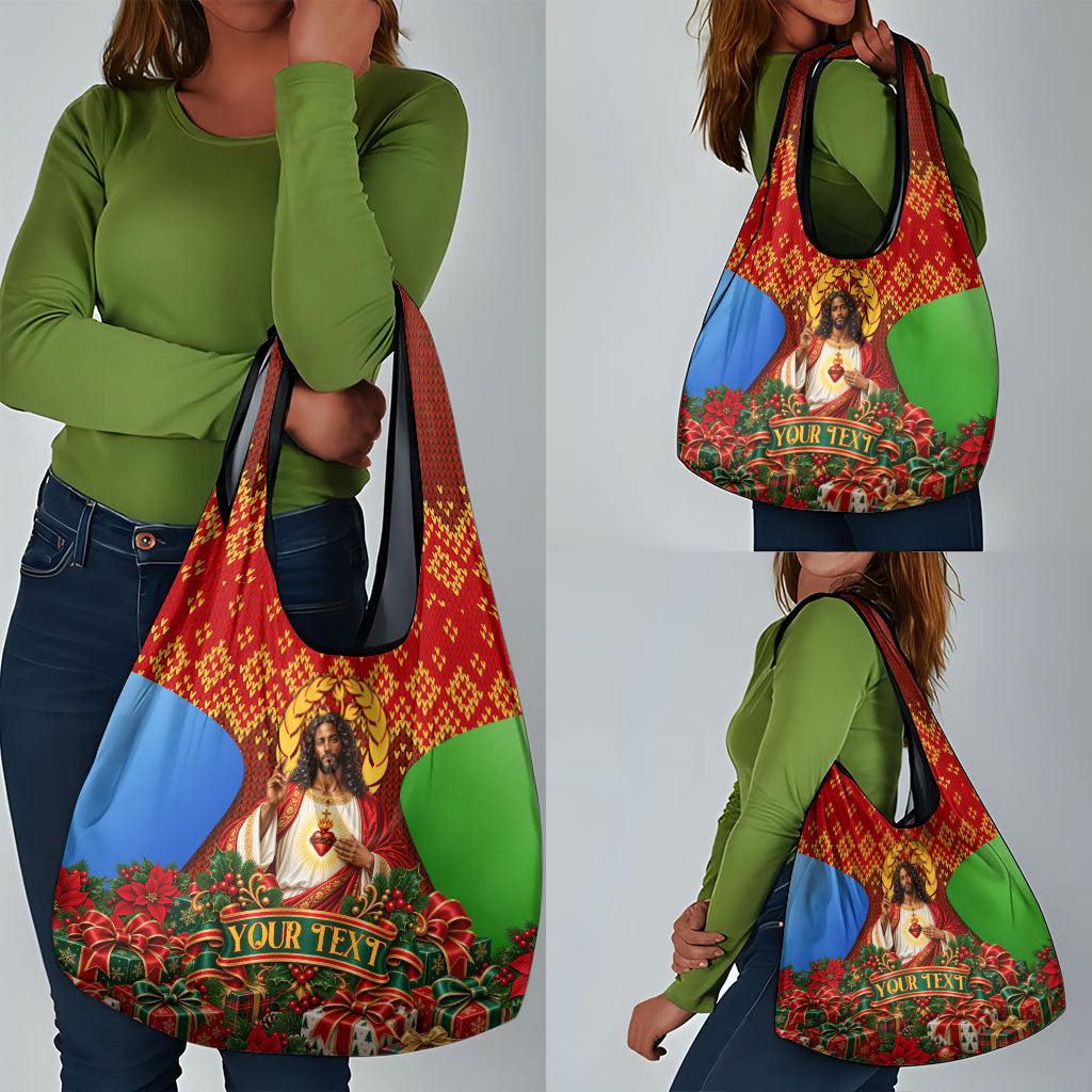 Personalized Eritrea Jesus Christmas Grocery Bag Camel Emblem Ugly Pattern Festive Holiday