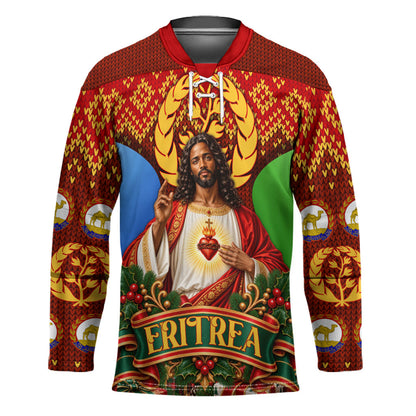 Personalized Eritrea Jesus Christmas Hockey Jersey Camel Emblem Ugly Pattern Festive Holiday