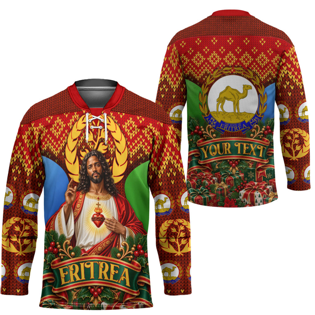 Personalized Eritrea Jesus Christmas Hockey Jersey Camel Emblem Ugly Pattern Festive Holiday
