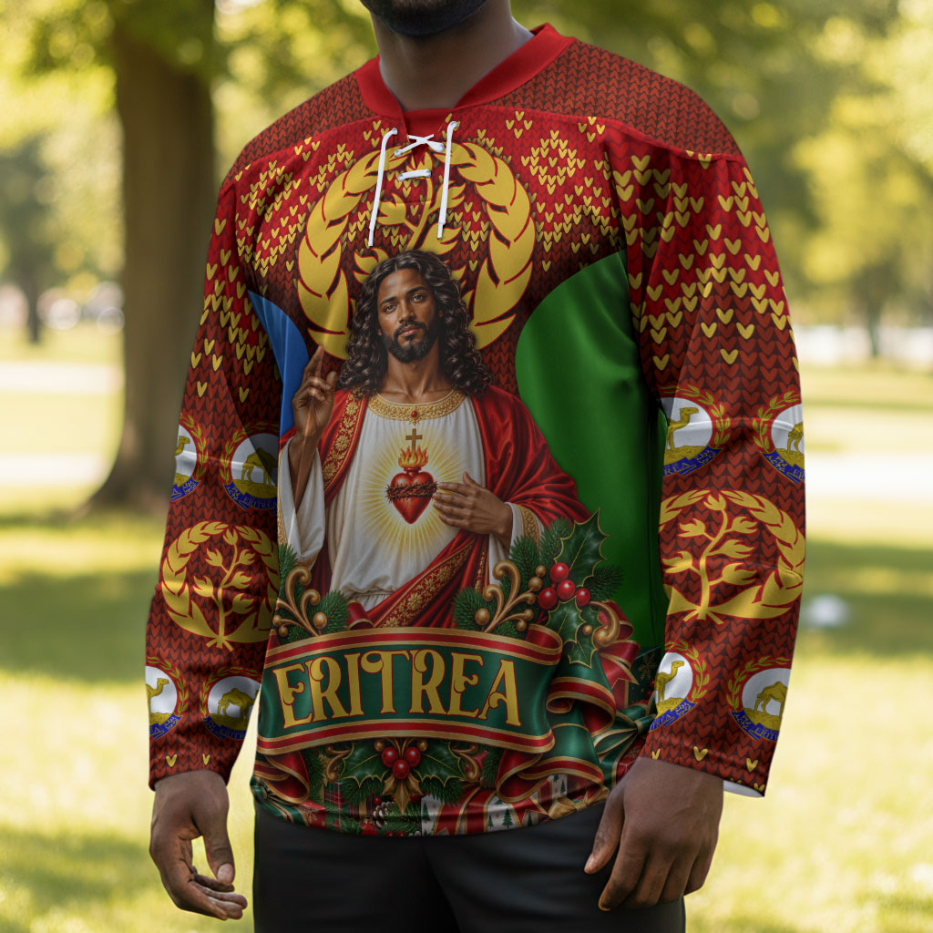 Personalized Eritrea Jesus Christmas Hockey Jersey Camel Emblem Ugly Pattern Festive Holiday