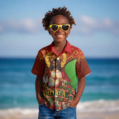 Personalized Eritrea Jesus Christmas Kid Hawaiian Shirt Camel Emblem Ugly Pattern Festive Holiday