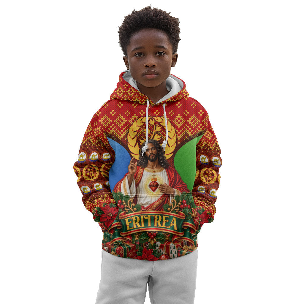 Personalized Eritrea Jesus Christmas Kid Hoodie Camel Emblem Ugly Pattern Festive Holiday