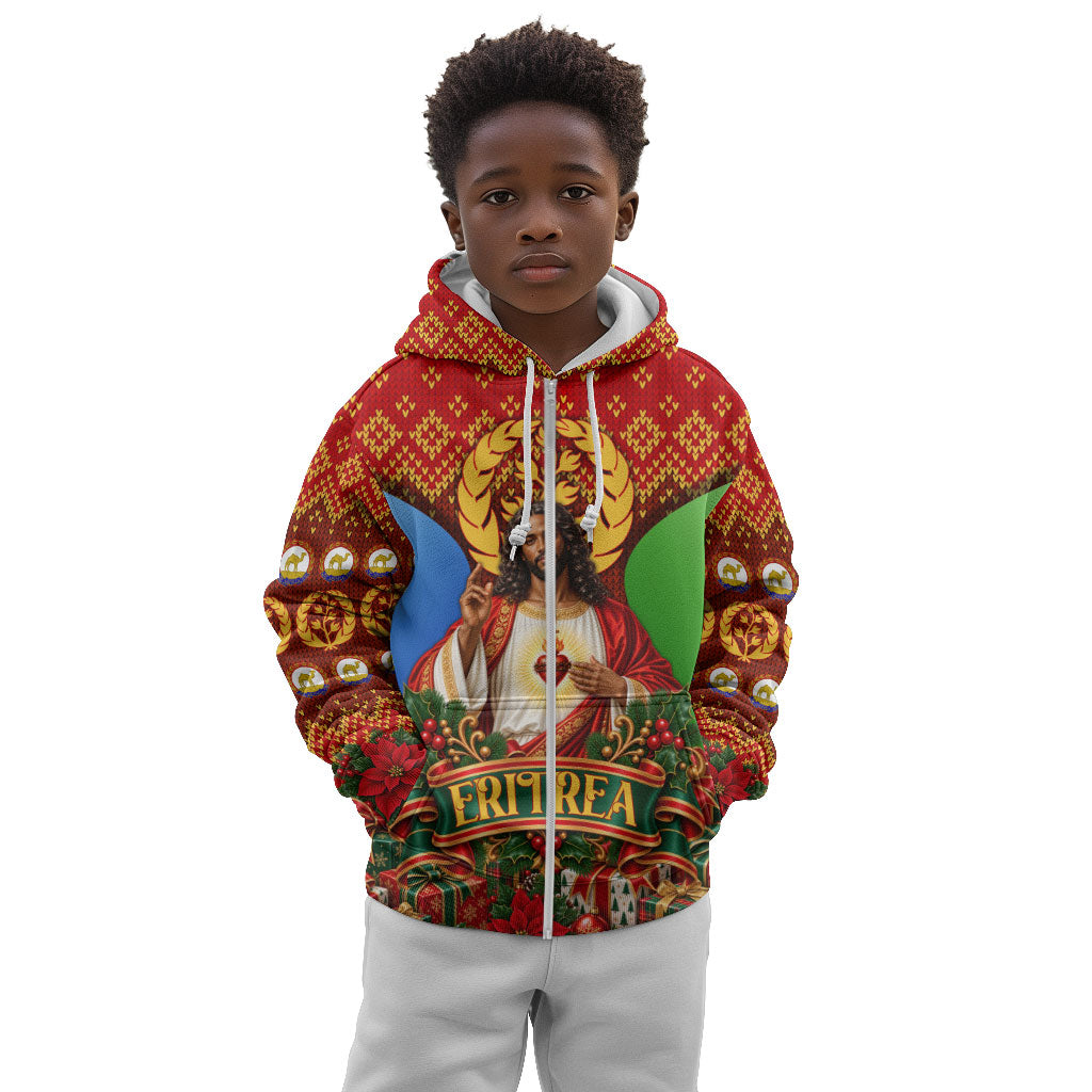Personalized Eritrea Jesus Christmas Kid Hoodie Camel Emblem Ugly Pattern Festive Holiday