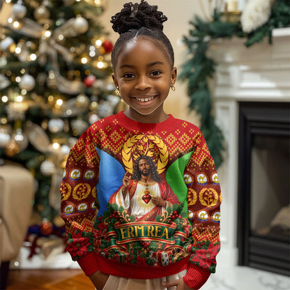 Personalized Eritrea Jesus Christmas Kid Ugly Christmas Sweater Camel Emblem Ugly Pattern Festive Holiday