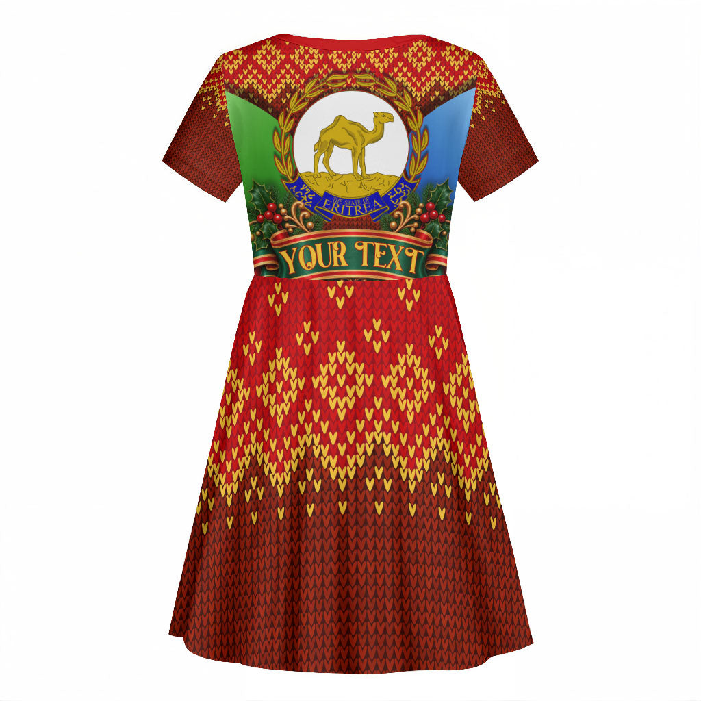Personalized Eritrea Jesus Christmas Kid Short Sleeve Dress Camel Emblem Ugly Pattern Festive Holiday