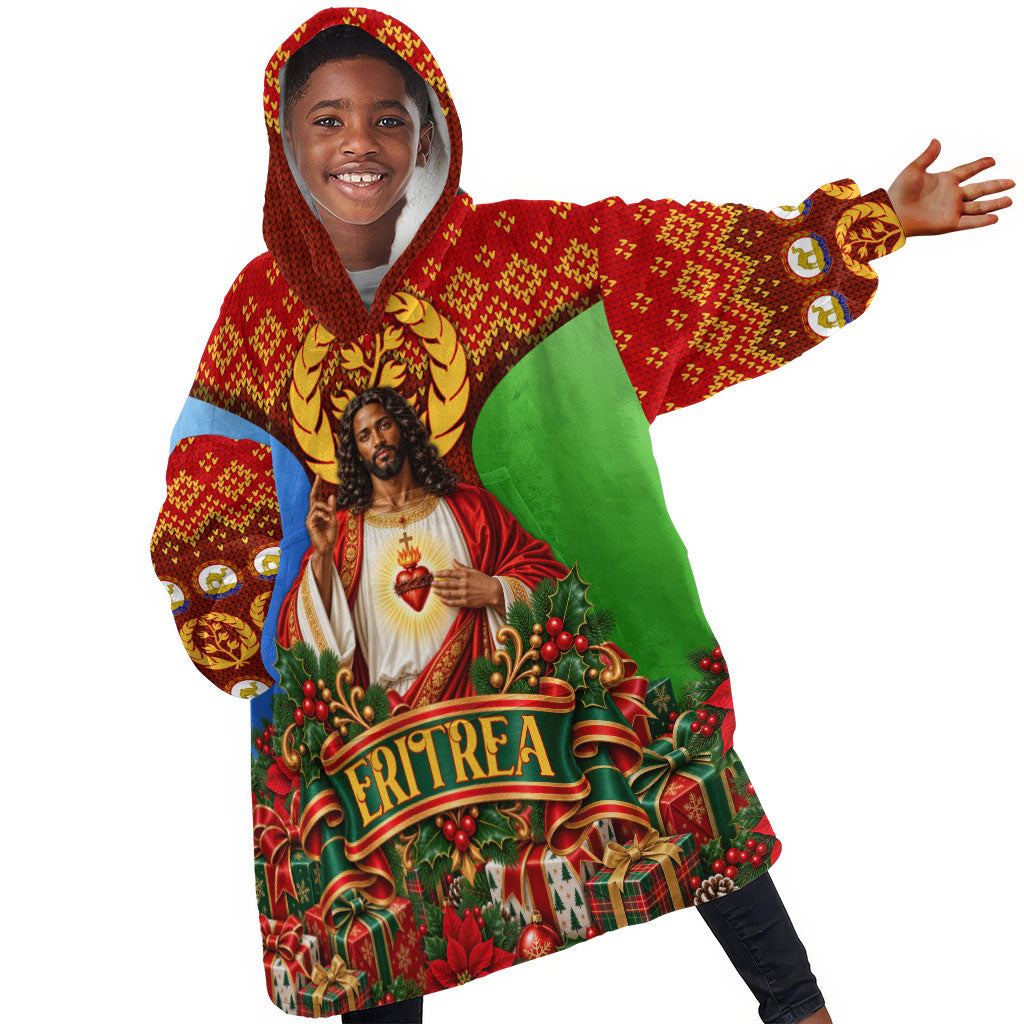 Personalized Eritrea Jesus Christmas Kid Wearable Blanket Hoodie Camel Emblem Ugly Pattern Festive Holiday