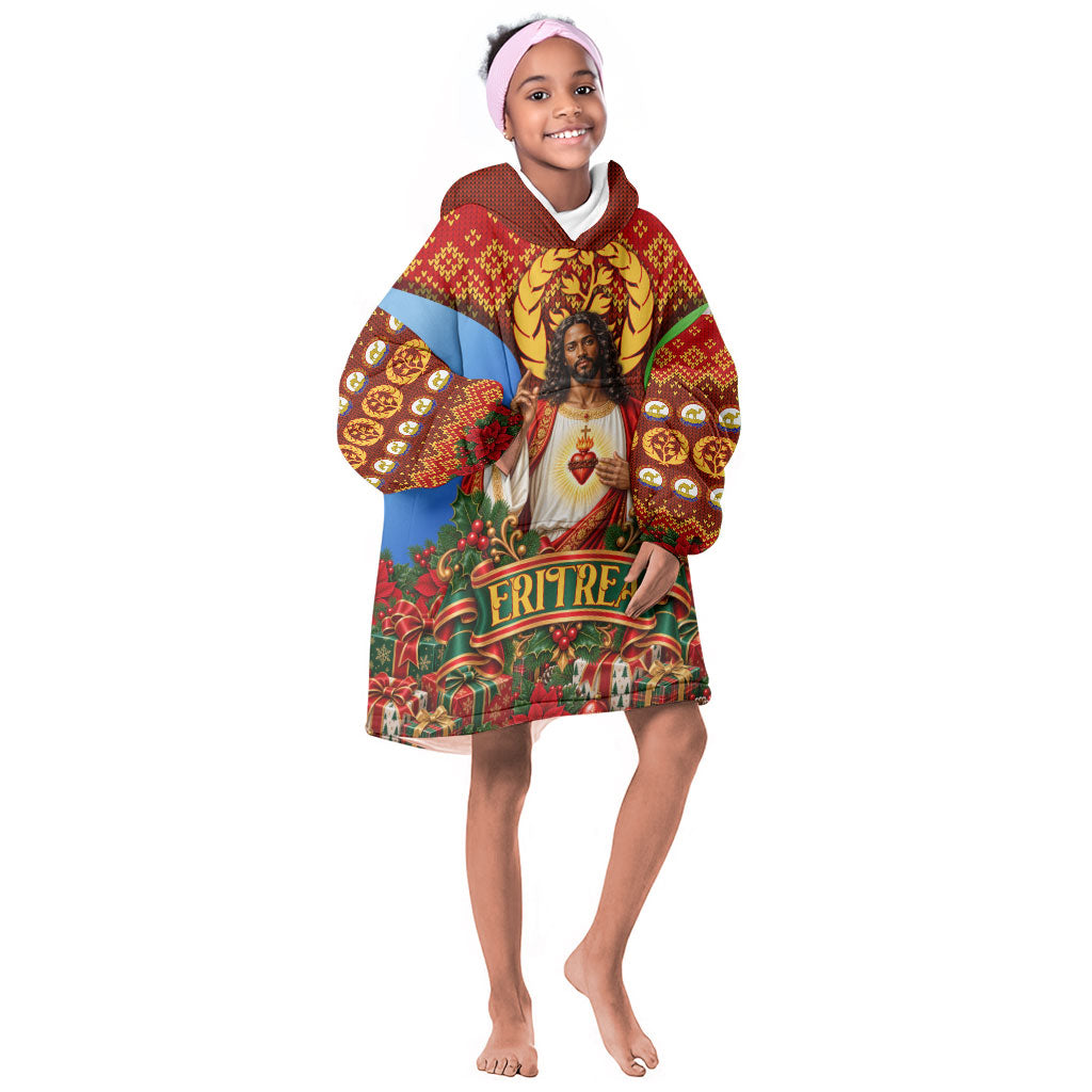 Personalized Eritrea Jesus Christmas Kid Wearable Blanket Hoodie Camel Emblem Ugly Pattern Festive Holiday