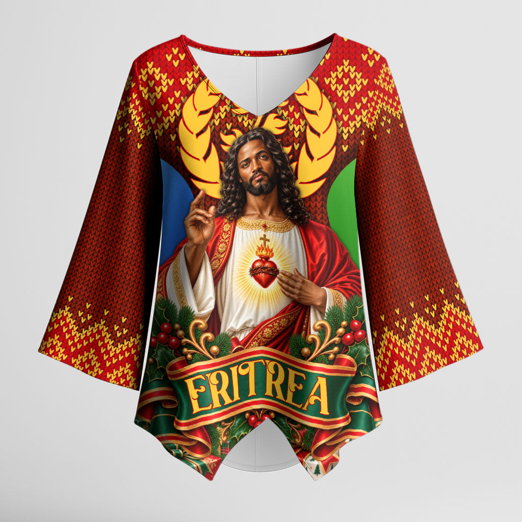 Personalized Eritrea Jesus Christmas Kimono Sleeve Blouse Camel Emblem Ugly Pattern Festive Holiday