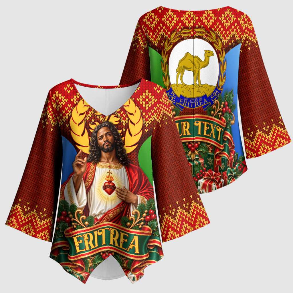 Personalized Eritrea Jesus Christmas Kimono Sleeve Blouse Camel Emblem Ugly Pattern Festive Holiday