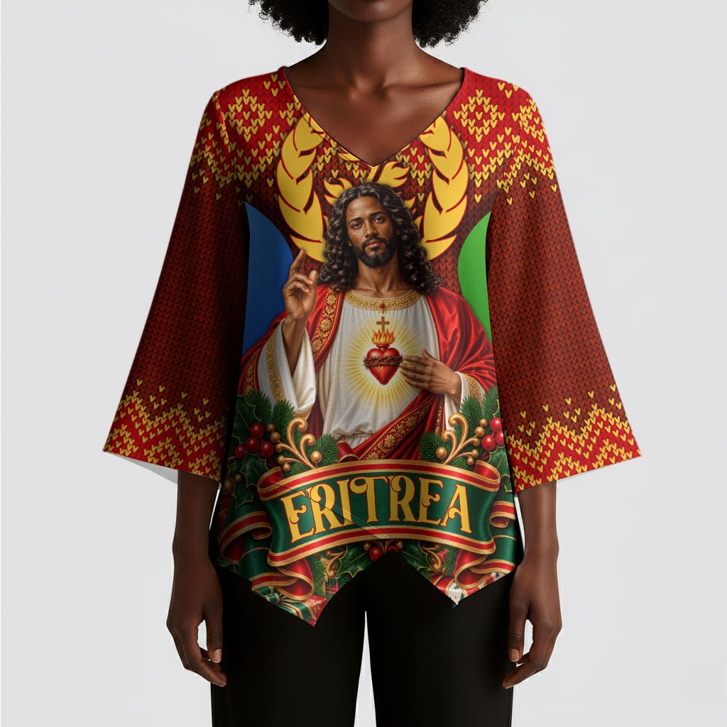 Personalized Eritrea Jesus Christmas Kimono Sleeve Blouse Camel Emblem Ugly Pattern Festive Holiday