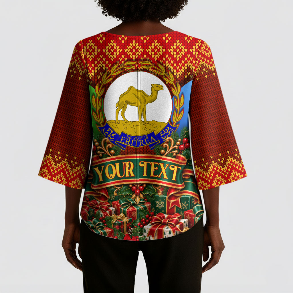 Personalized Eritrea Jesus Christmas Kimono Sleeve Blouse Camel Emblem Ugly Pattern Festive Holiday