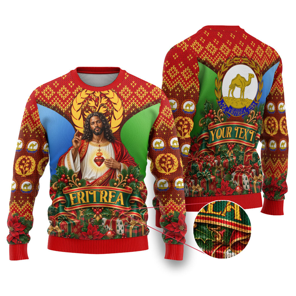 Personalized Eritrea Jesus Christmas Ugly Christmas Sweater Camel Emblem Ugly Pattern Festive Holiday