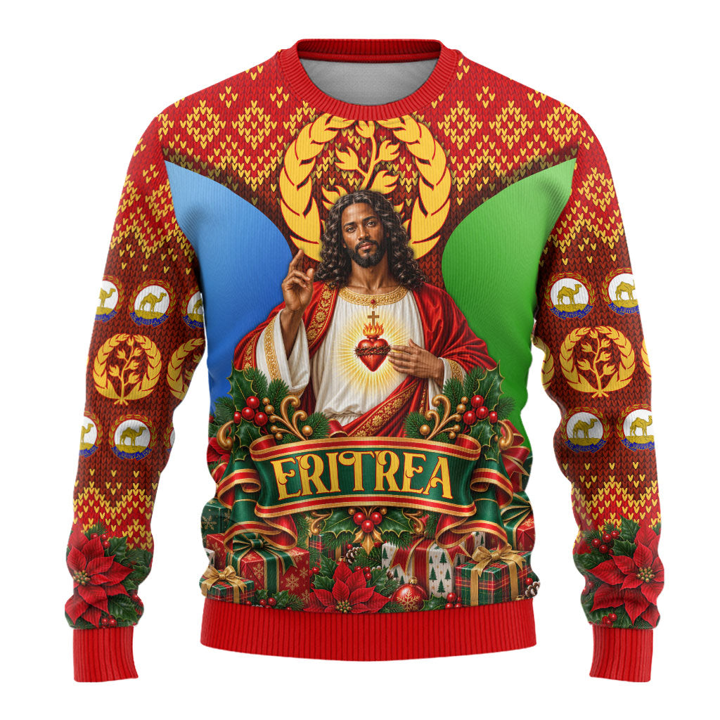 Personalized Eritrea Jesus Christmas Ugly Christmas Sweater Camel Emblem Ugly Pattern Festive Holiday